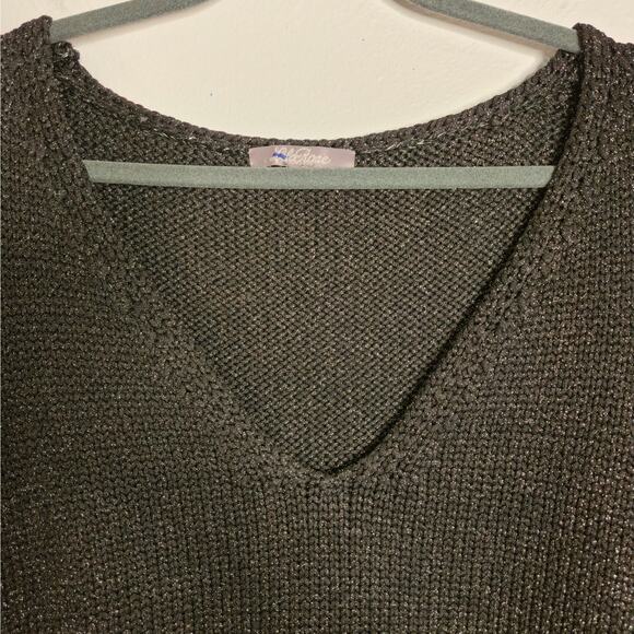 Lela Rose Metallic Black V-Neck Pullover Sweater Size XL Elevated Basic Chic - Picture 6 of 10
